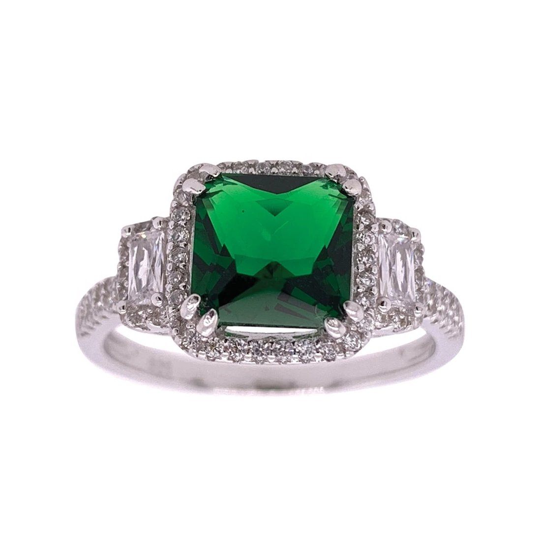 Sterling Silver Green Cubic Zirconia Ring - Main Image