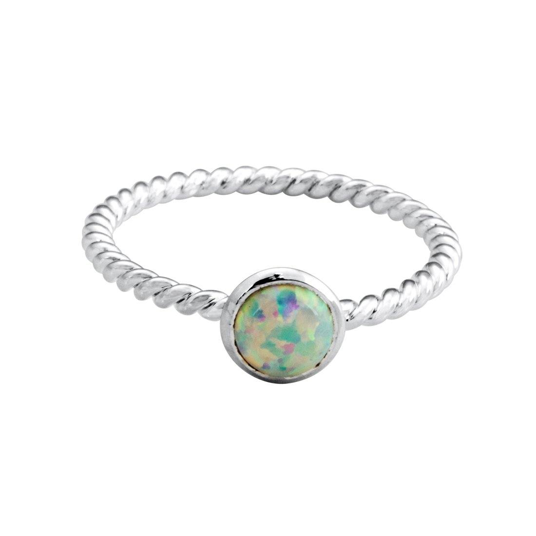 Sterling Silver Synthetic Opal Ring with Beaded Detail Rings Bevilles 