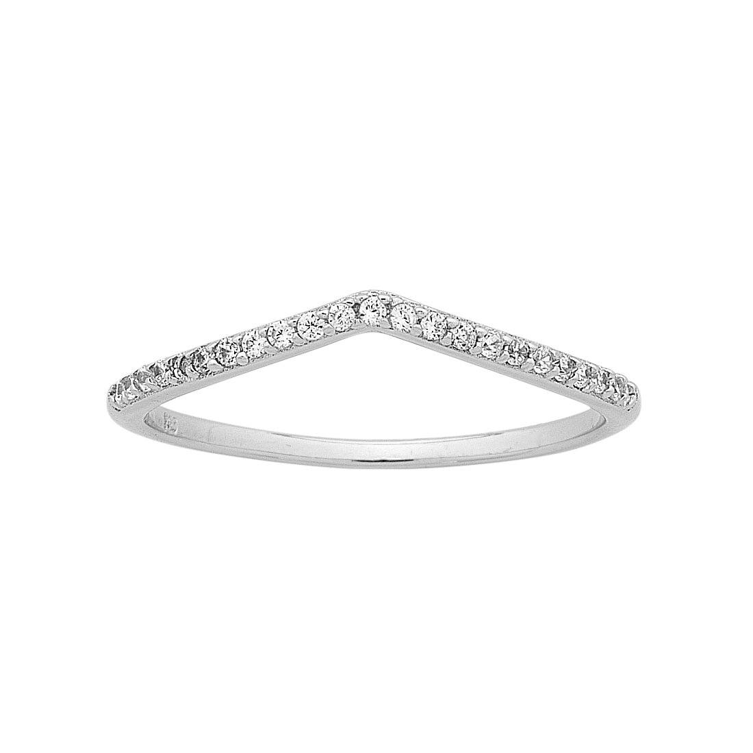 Sterling Silver Cubic Zirconia Small V Ring Rings Bevilles 