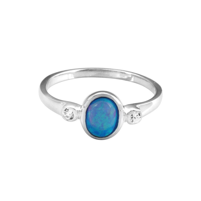 Sterling Silver Synthetic Blue Opal Stackable Ring Rings Bevilles 