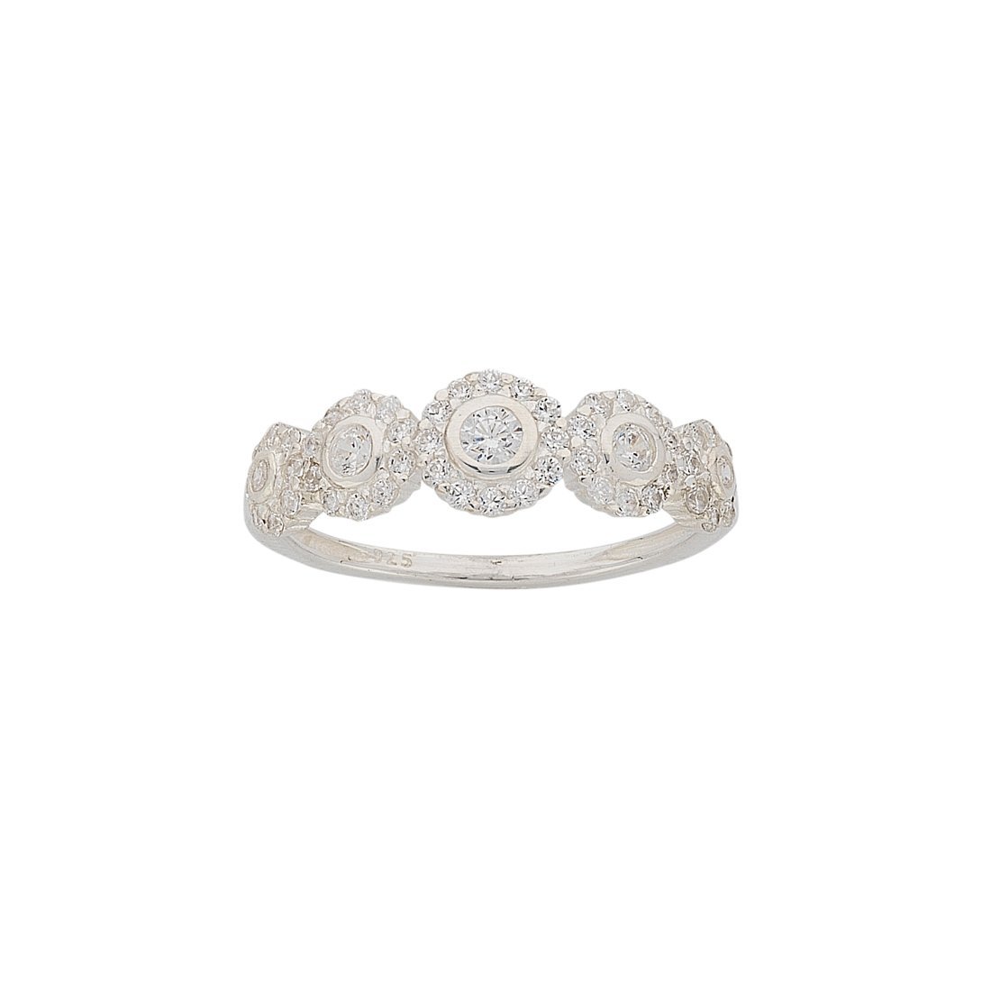 Sterling Silver Multiple White Cubic Zirconia Halo Ring Rings Bevilles 