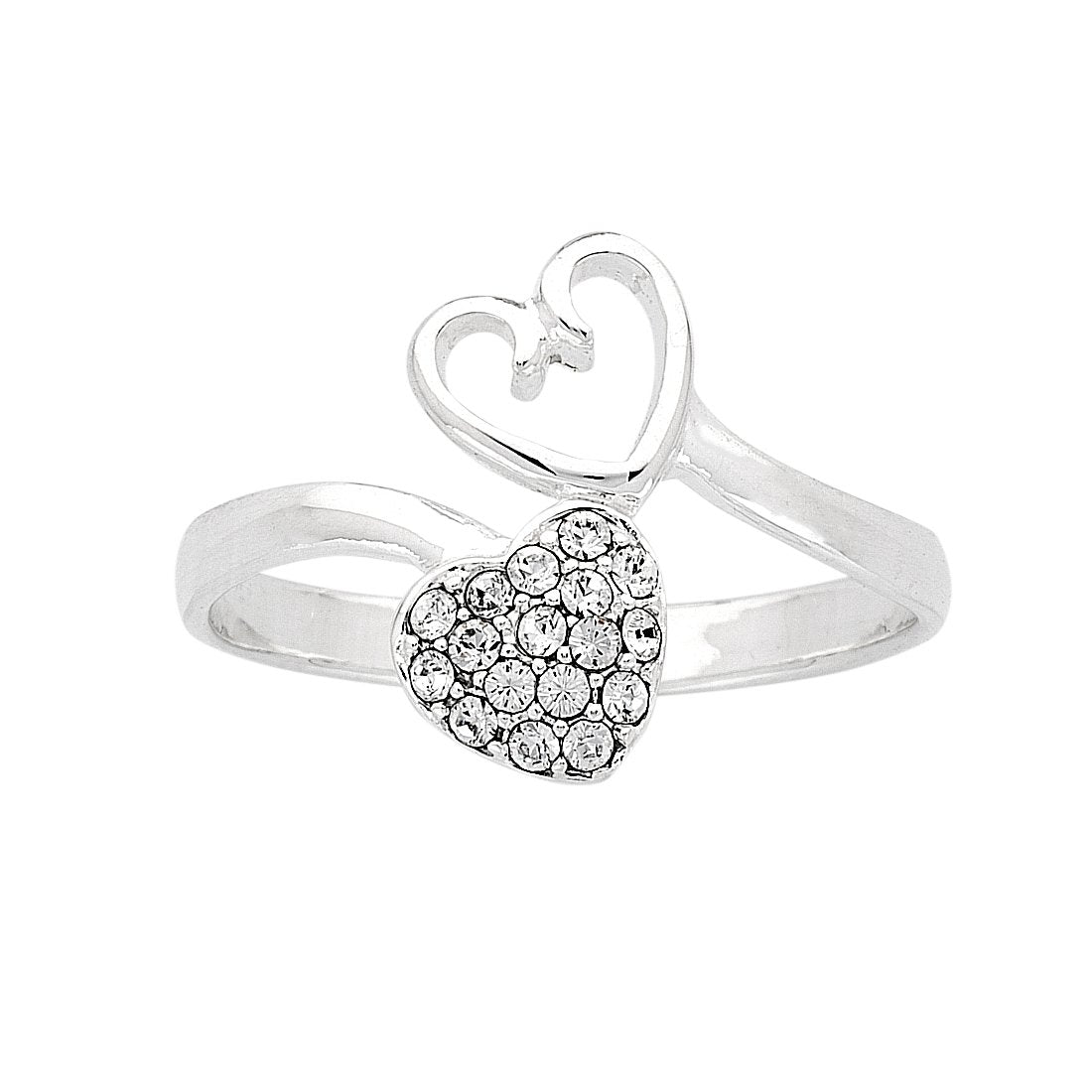 Sterling Silver Double Heart Cubic Zirconia Ring Rings Bevilles 
