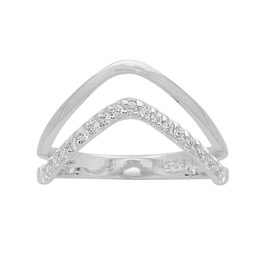 Sterling Silver Double V Cubic Zirconia Ring Rings Bevilles 