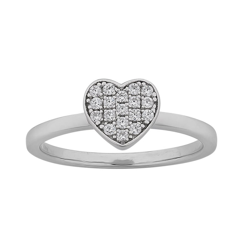Sterling Silver Cubic Zirconia Pave Heart Stackable Ring Rings Bevilles 