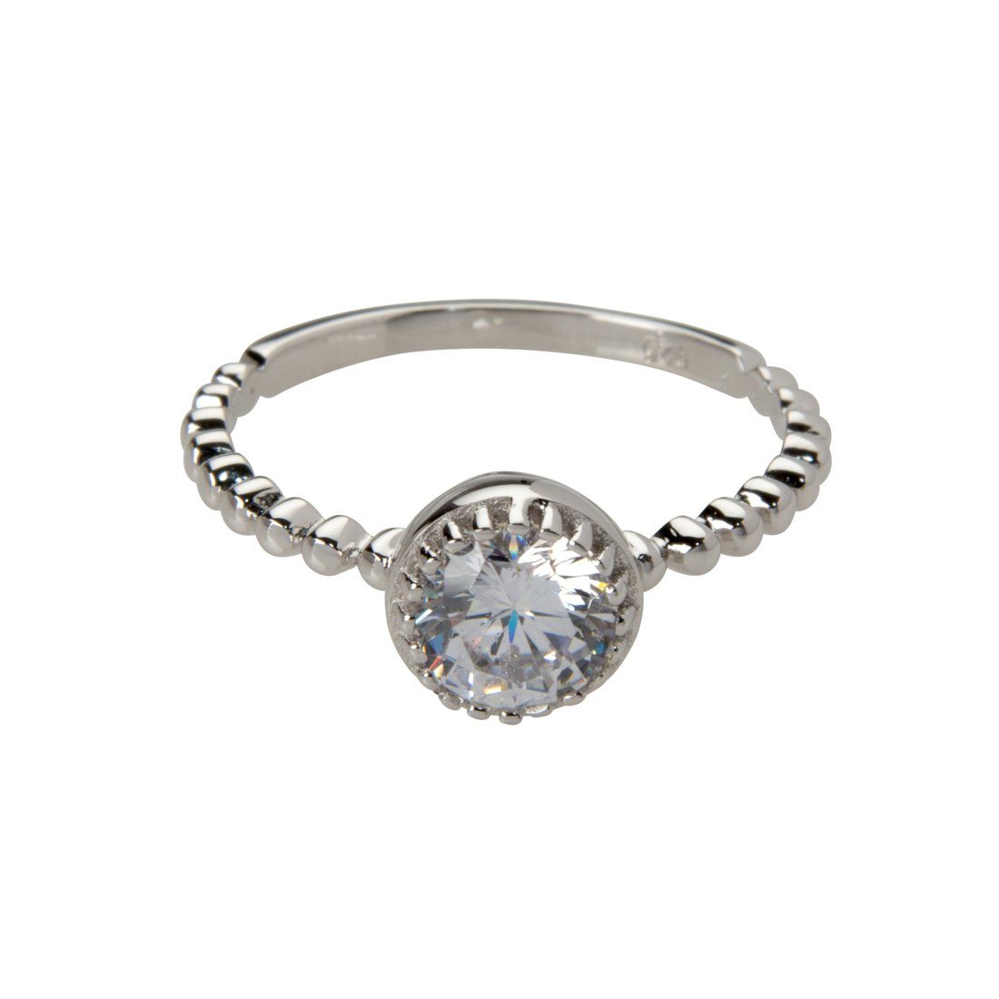 Sterling Silver White Cubic Zirconia Detail Stackable Ring Rings Bevilles 