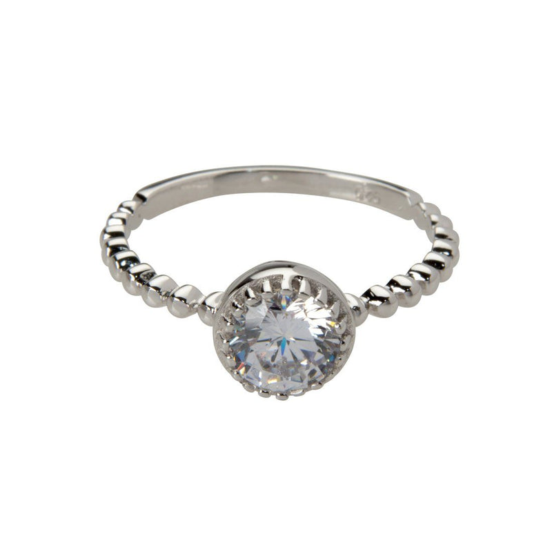 Sterling Silver White Cubic Zirconia Detail Stackable Ring Rings Bevilles 