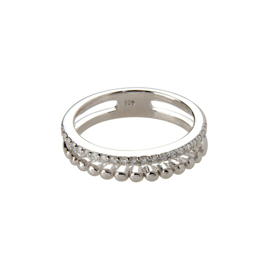 Sterling Silver Cubic Zirconia Double Row Stackable Ring Rings Bevilles 
