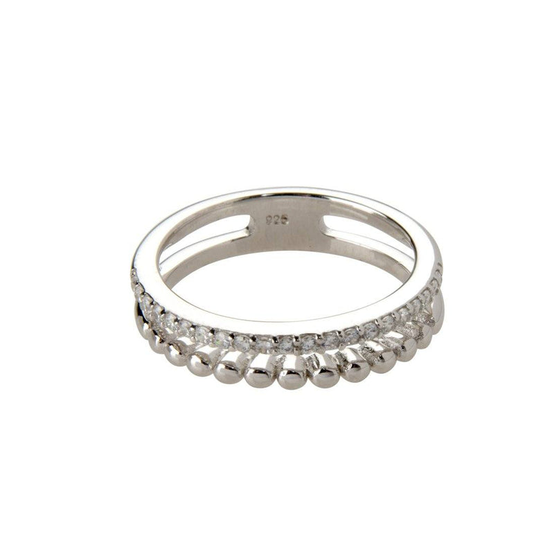 Sterling Silver Cubic Zirconia Double Row Stackable Ring Rings Bevilles 