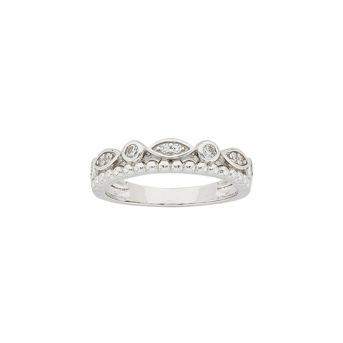 Sterling Silver 2 Row Marquisite and Silver Ball Stackable Ring Rings Bevilles 