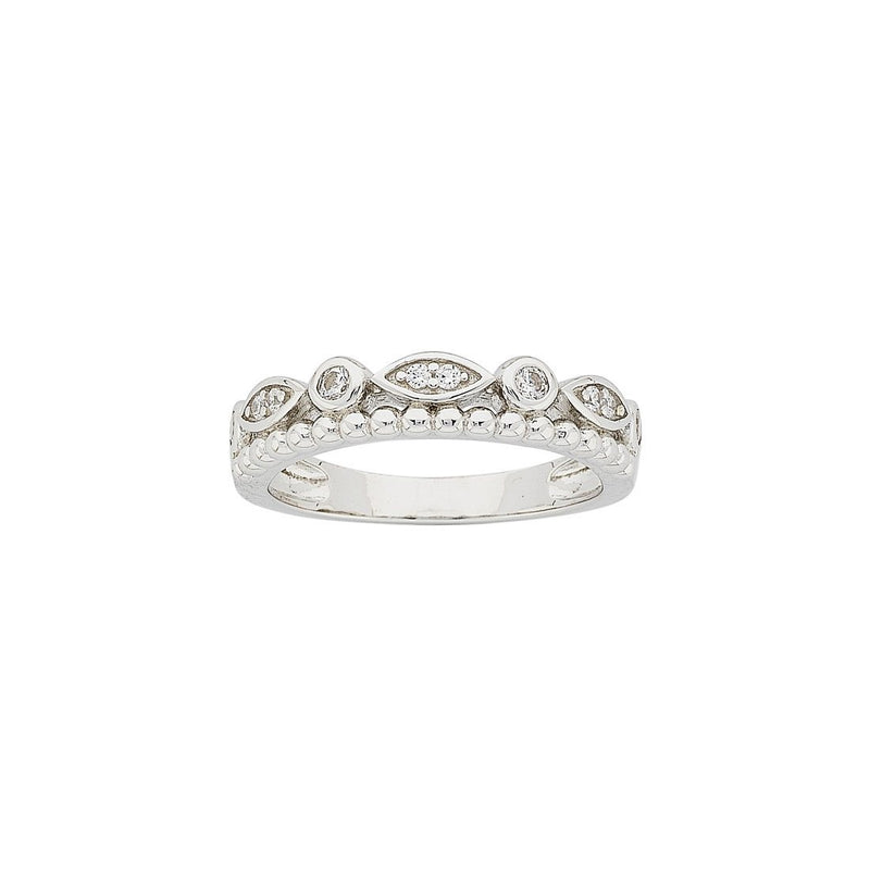 Sterling Silver 2 Row Marquisite and Silver Ball Stackable Ring Rings Bevilles 