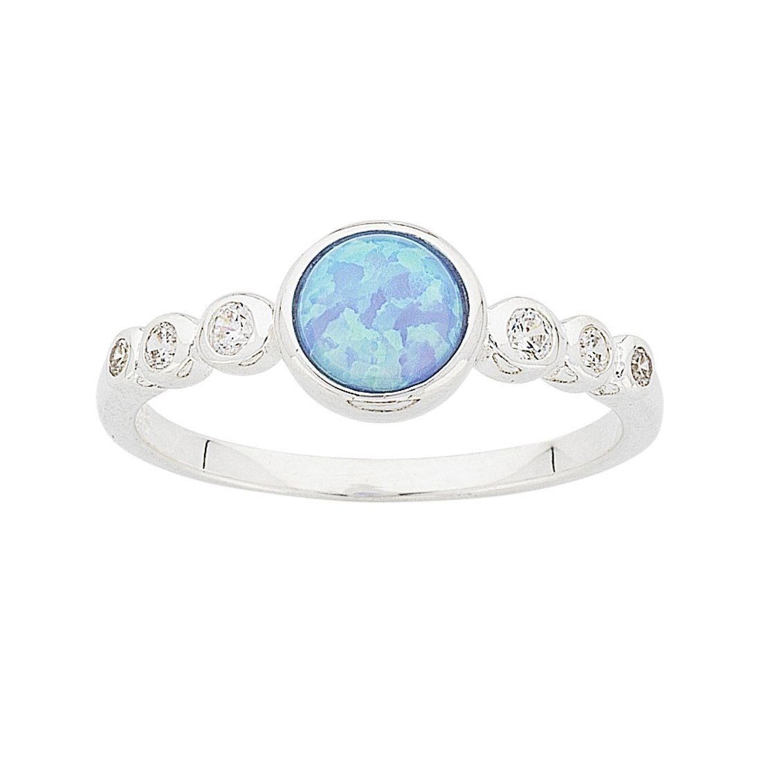 Sterling Silver Synthetic Blue Opal Cubic Zirconia Ring Rings Bevilles 