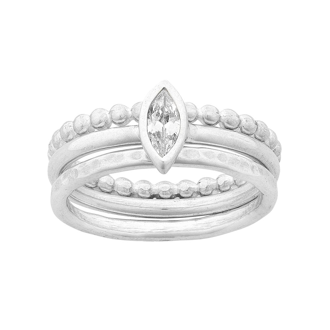 Sterling Silver 3 Band Ring with Cubic Zirconia Rings Bevilles 