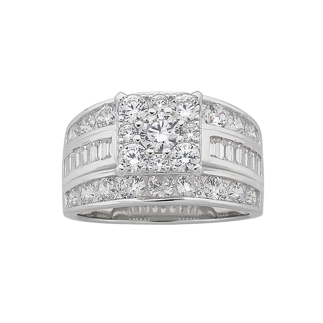 Sterling Silver Cubic Zirconia Square Centre Ring Rings Bevilles 