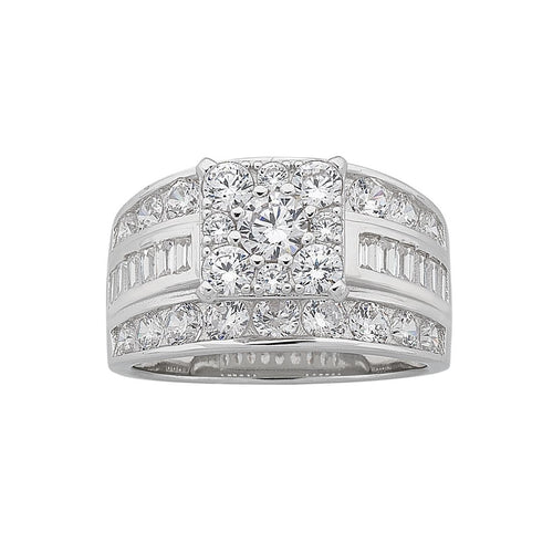 Sterling Silver Cubic Zirconia Square Centre Ring Rings Bevilles 