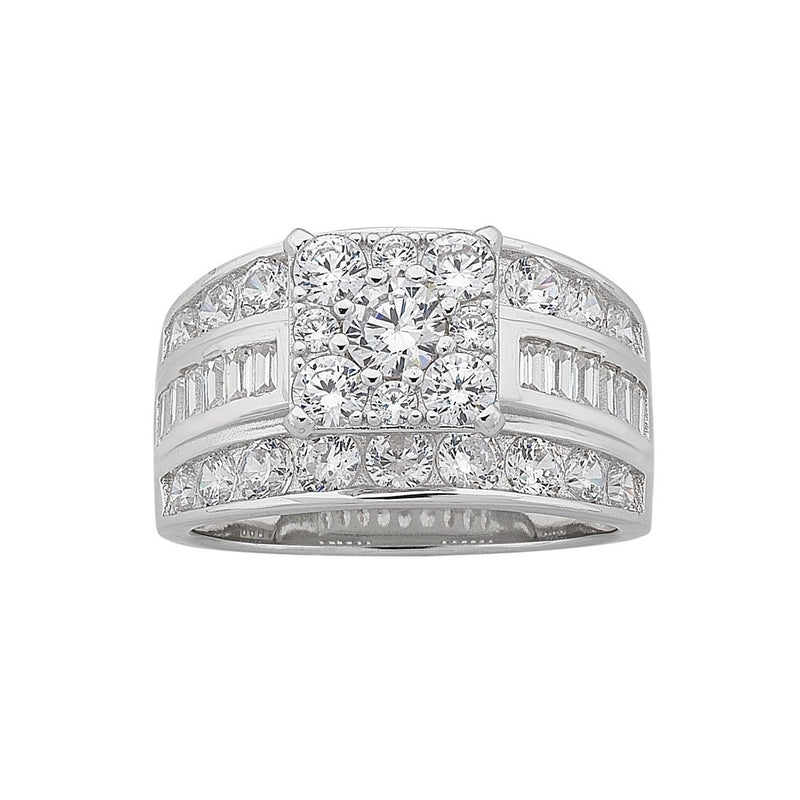 Sterling Silver Cubic Zirconia Square Centre Ring Rings Bevilles 