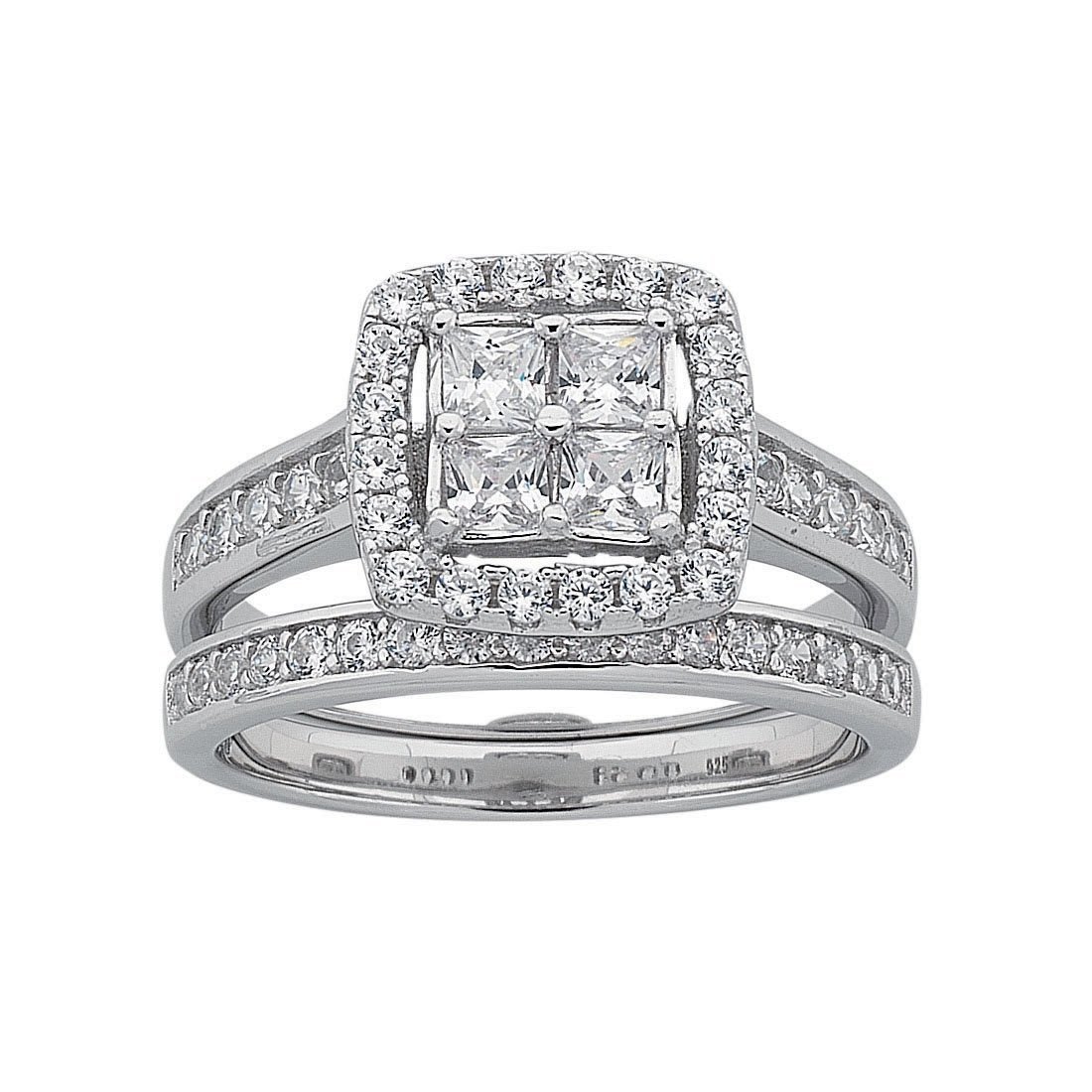 Sterling Silver Cubic Zirconia Invisible Princess Ring Set Rings Bevilles 