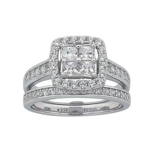 Sterling Silver Cubic Zirconia Invisible Princess Ring Set Rings Bevilles 