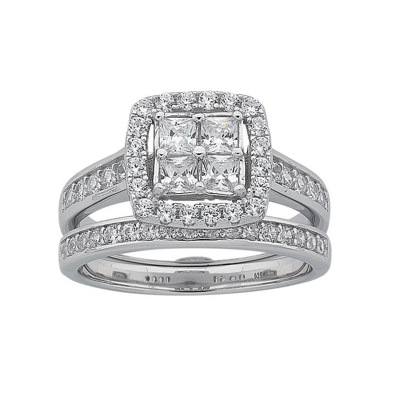 Sterling Silver Cubic Zirconia Invisible Princess Ring Set Rings Bevilles 