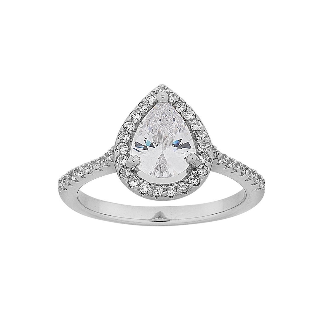 Sterling Silver Pear Cubic Zirconia Halo Ring Rings Bevilles 