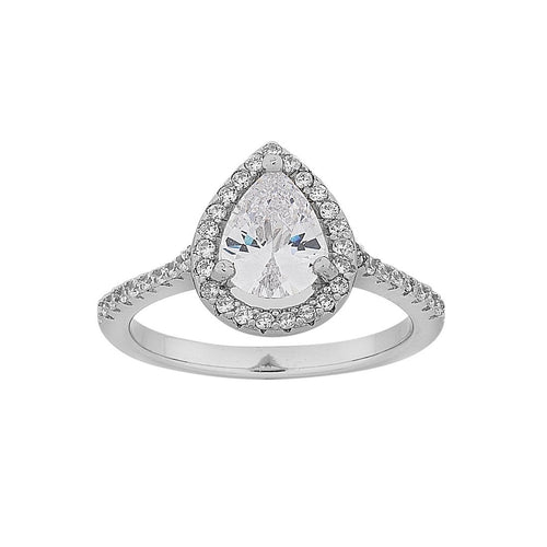 Sterling Silver Pear Cubic Zirconia Halo Ring Rings Bevilles 