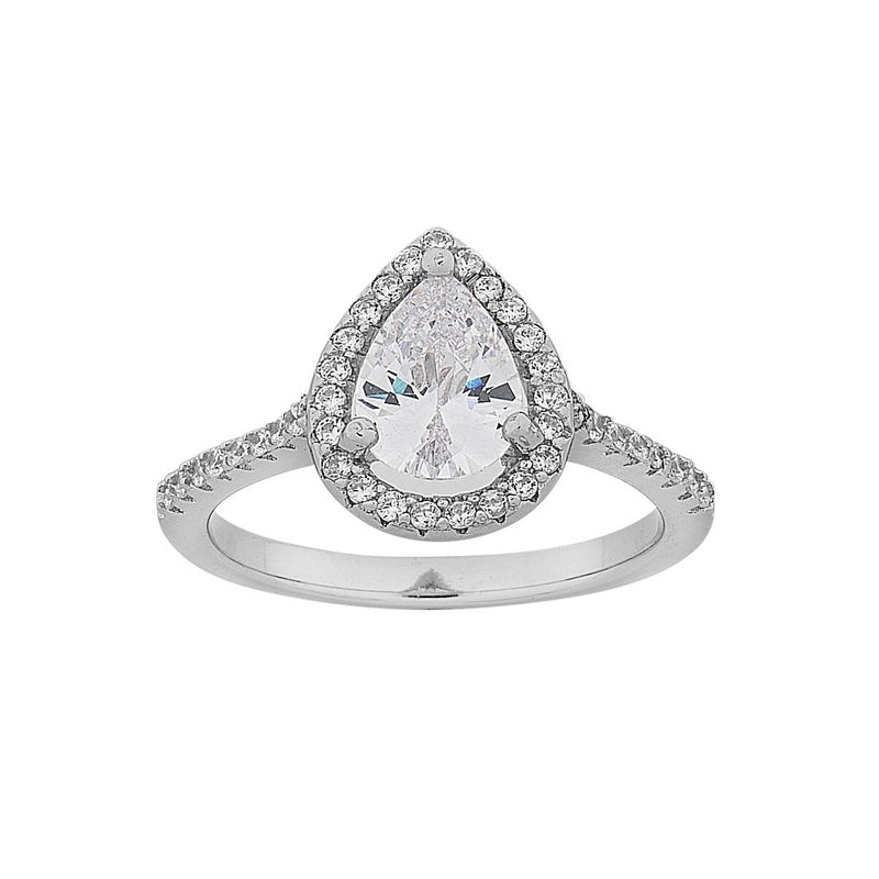 Sterling Silver Pear Cubic Zirconia Halo Ring Rings Bevilles 