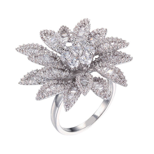 Sterling Silver Cubic Zirconia Fancy Flower Ring Rings Bevilles 