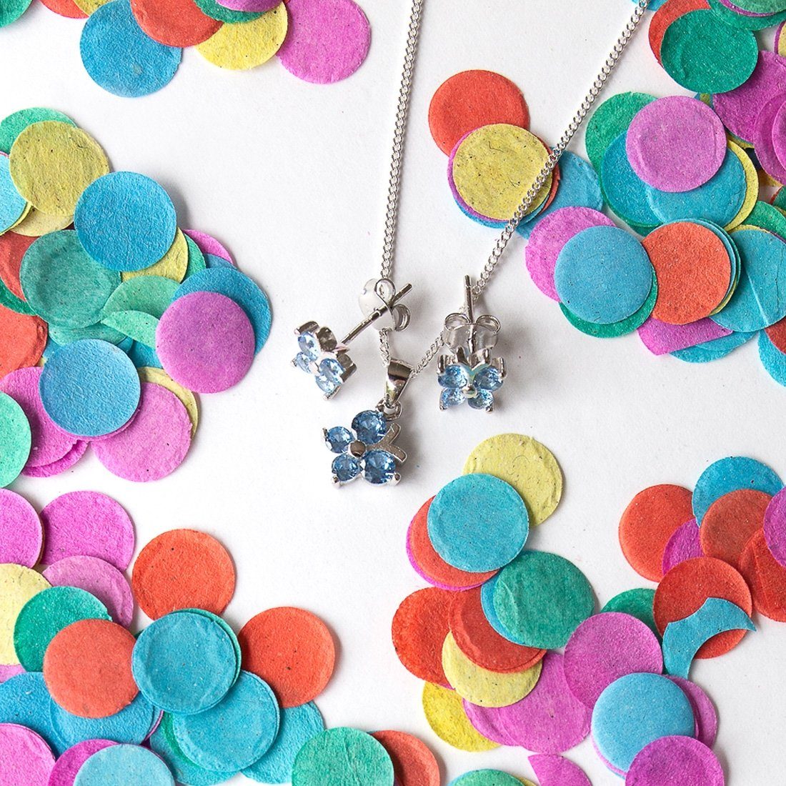 Children's Sterling Silver Blue Butterfly Earring & Necklace Set Necklaces Bevilles 