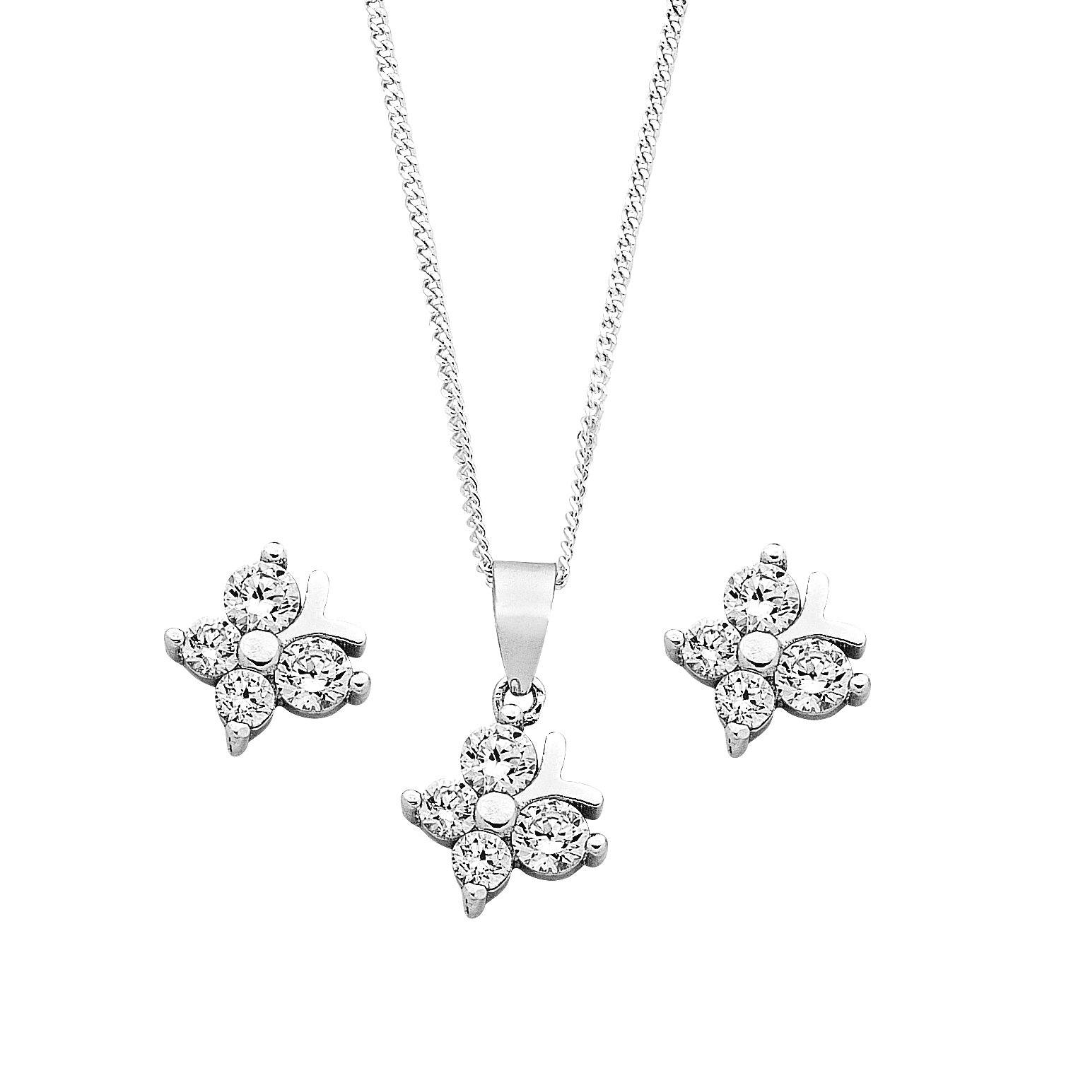 Children's Sterling Silver Butterfly Necklace & Earring Set Necklaces Bevilles 
