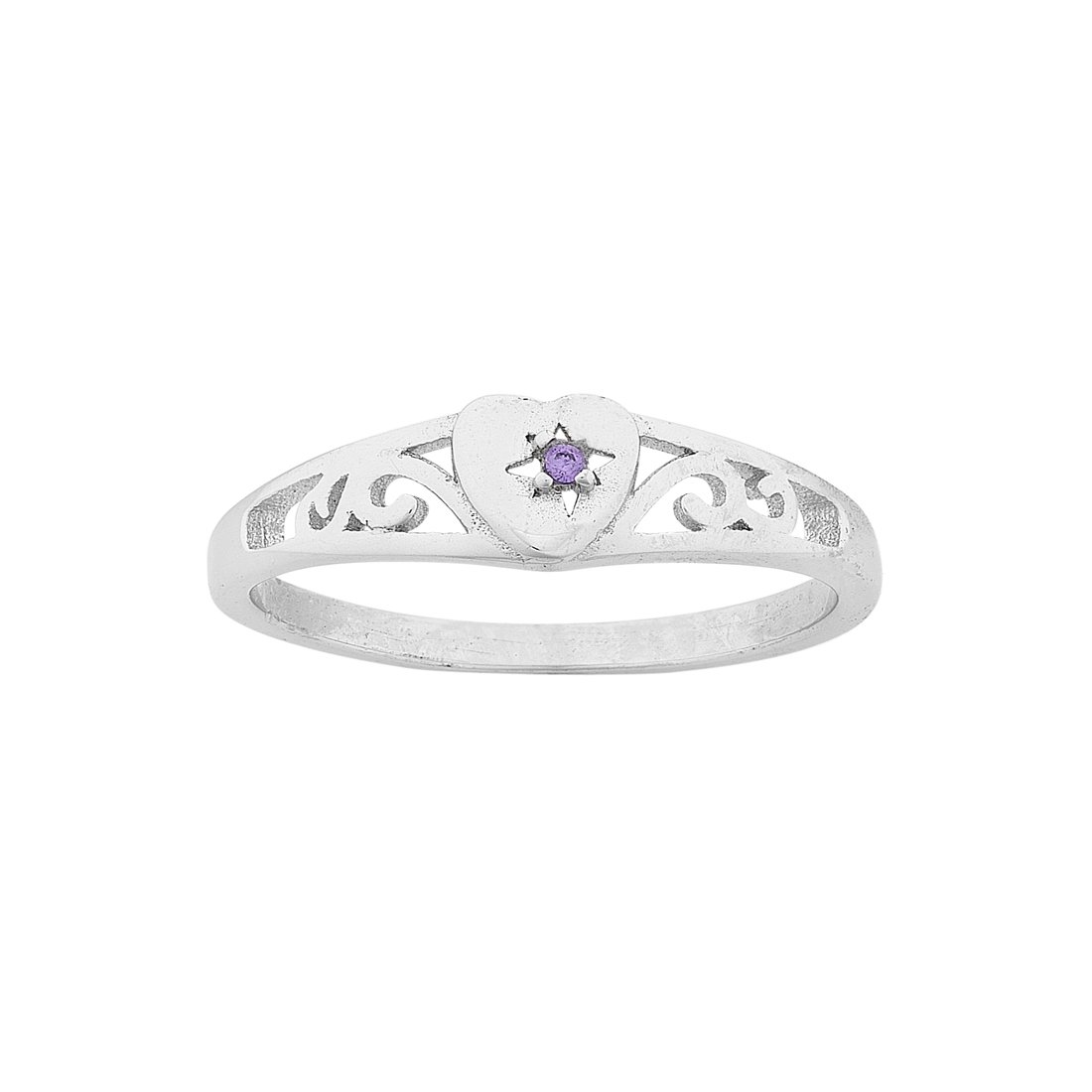 Children's Sterling Silver Purple Heart Filigree Signet Ring Rings Bevilles 