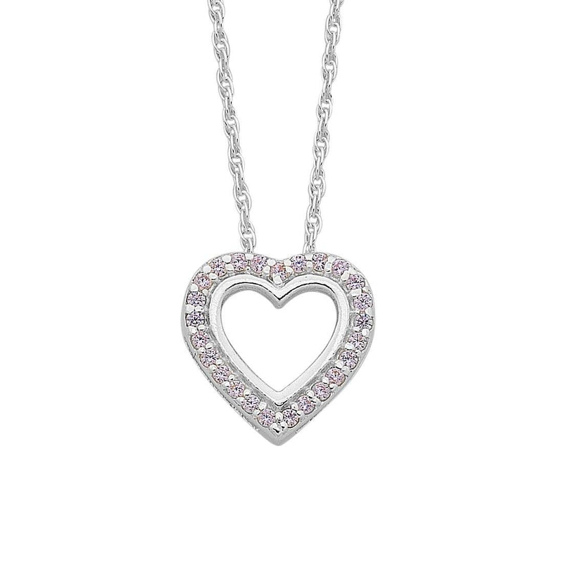 Children's Sterling Silver Open Heart Pink Cubic Zirconia Necklace Necklaces Bevilles 