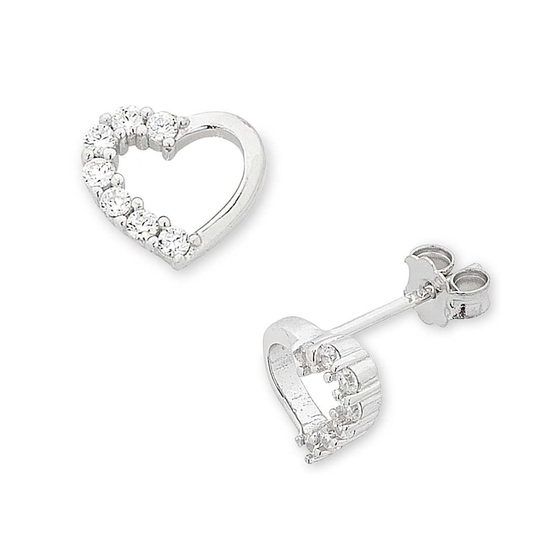 Children's Sterling Silver Open Heart Cubic Zirconia Earrings Earrings Bevilles 