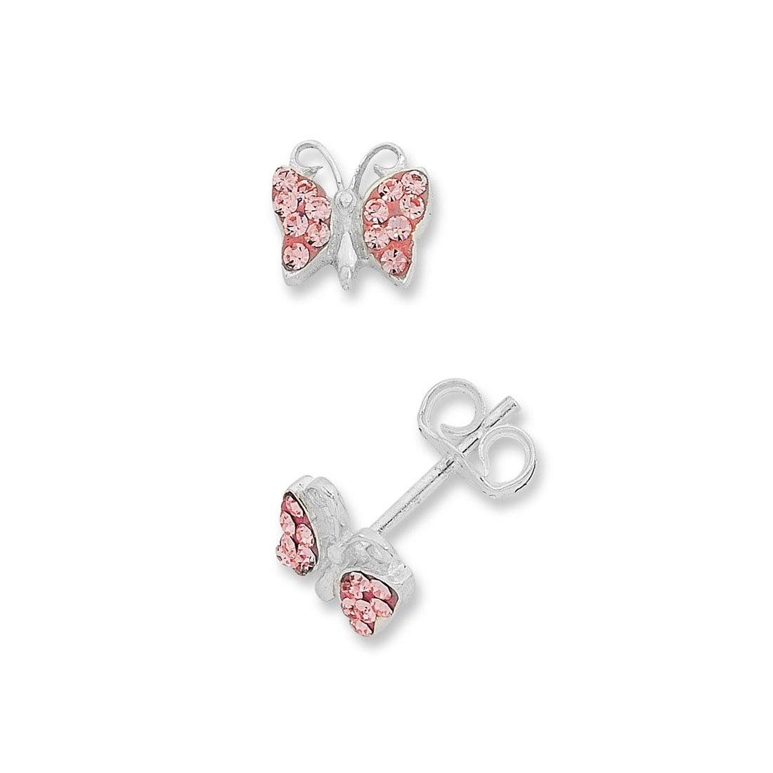 Children's Sterling Silver Pink Crystal Butterfly Stud Earrings Earrings Bevilles 