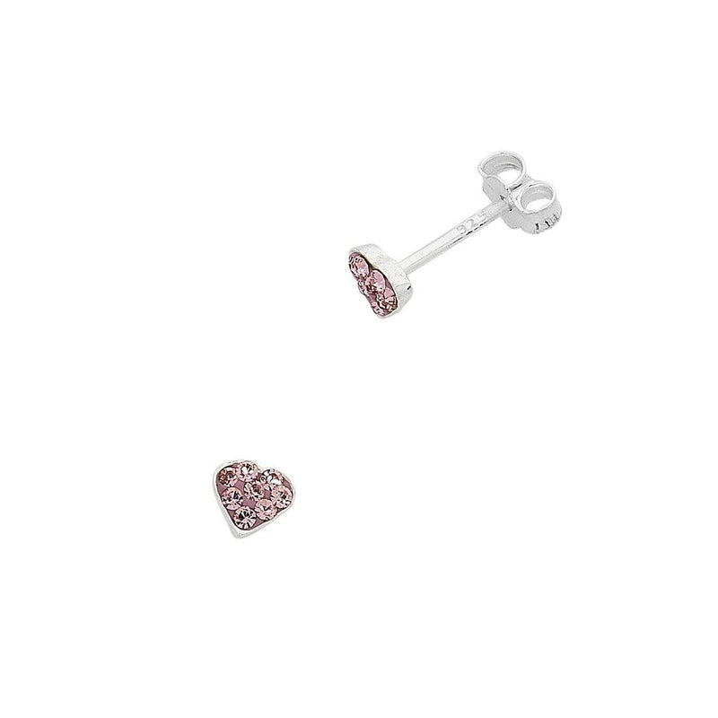 Children's Sterling Silver Pink Crystal Heart Stud Earrings Earrings Bevilles 