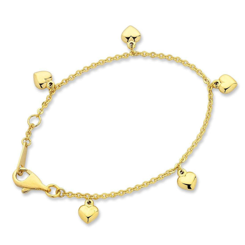 Children's 9ct Yellow Gold Silver Infused Heart Charm Bracelet Bracelets Bevilles 