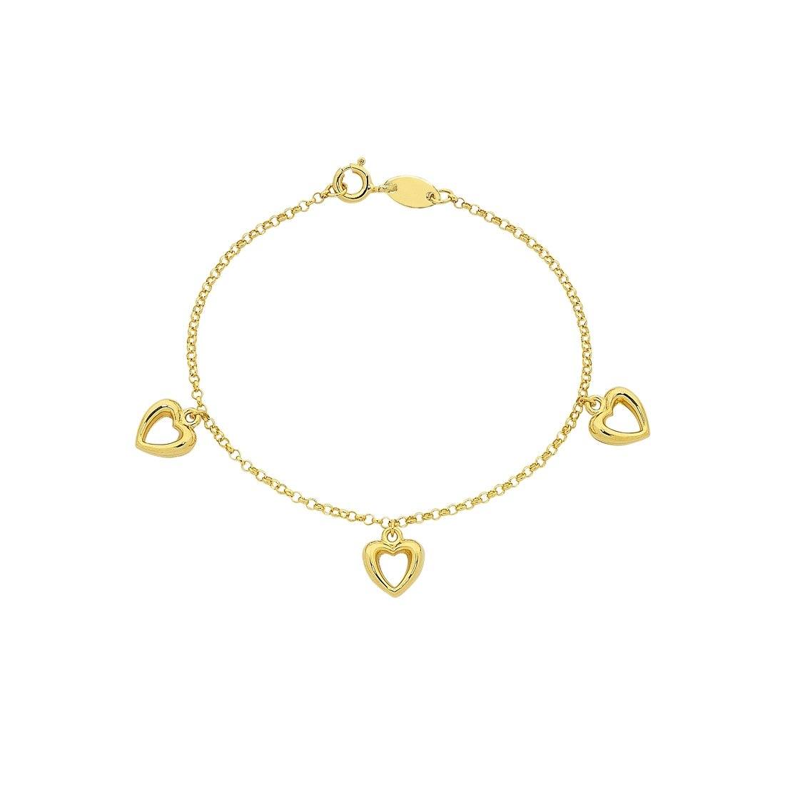 Children's 9ct Yellow Gold Silver Infused Three Heart Bracelet Bracelets Bevilles 