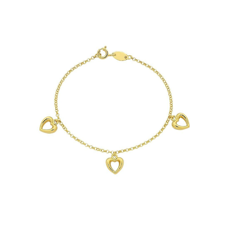 Children's 9ct Yellow Gold Silver Infused Three Heart Bracelet Bracelets Bevilles 