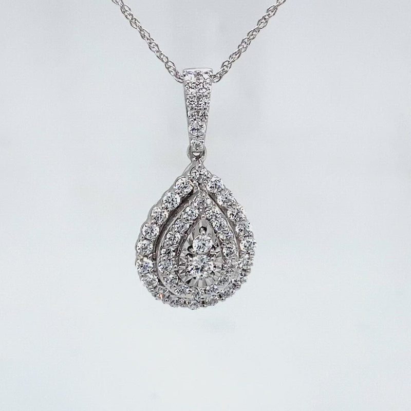 Brilliant Claw Pear shaped Necklace with 1.00ct of Diamonds in 9ct White Gold