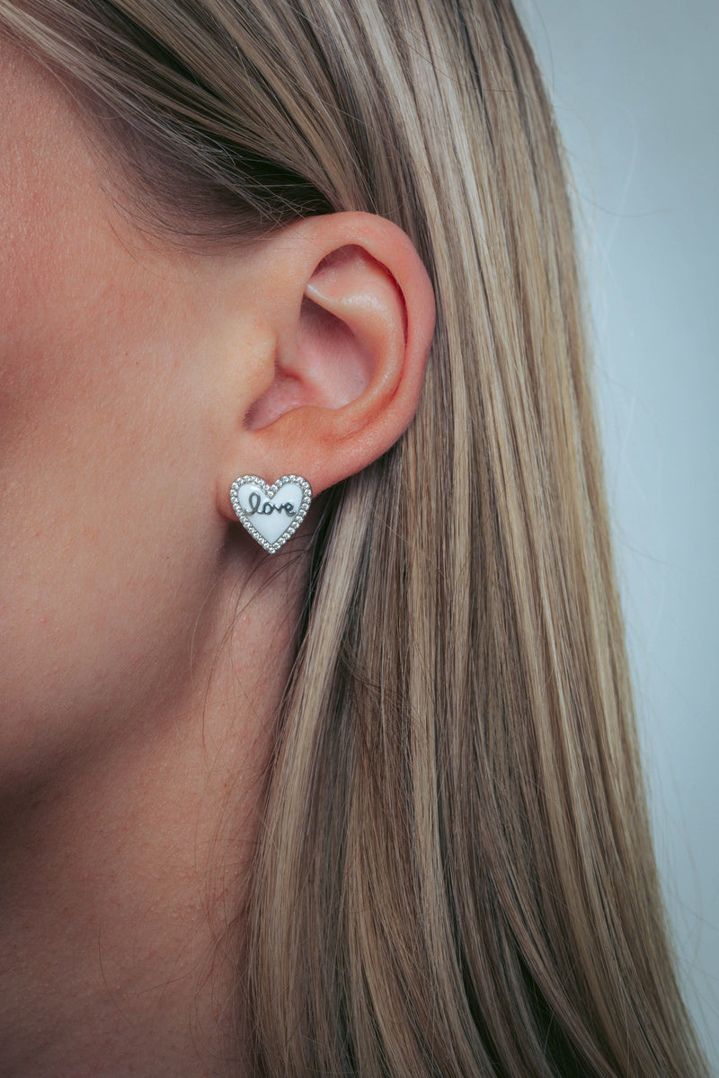 GEORGINI REFLECTION ENAMEL LOVE HEART STUD EARRINGS SILVER Georgini 