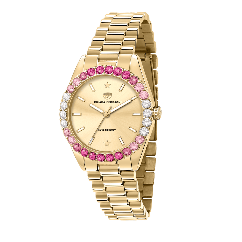 Chiara Ferragni Everyday Pink Zircon 34mm Gold Watch Bevilles Jewellers 