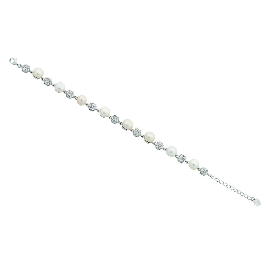 Sterling Silver Freshwater Pearl & Cubic Zirconia Bracelet Bracelets Bevilles 