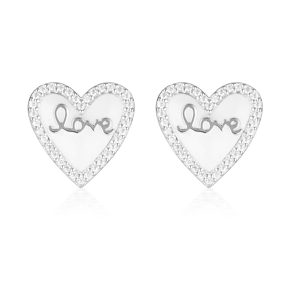 GEORGINI REFLECTION ENAMEL LOVE HEART STUD EARRINGS SILVER Georgini 