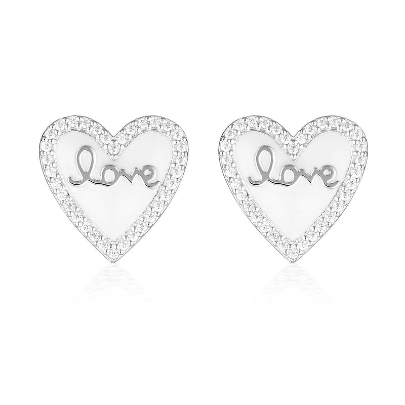 GEORGINI REFLECTION ENAMEL LOVE HEART STUD EARRINGS SILVER Georgini 