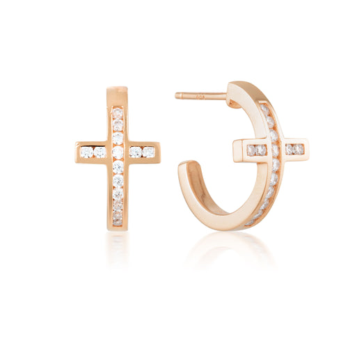 SPIRITUS CROSS HOOP EARRING - ROSE GOLD Bevilles Jewellers 