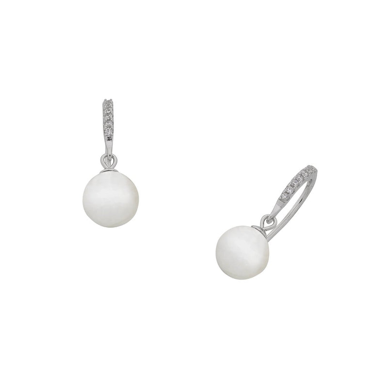Sterling Silver Pearl and Cubic Zirconia Drop Earrings Earrings Bevilles 