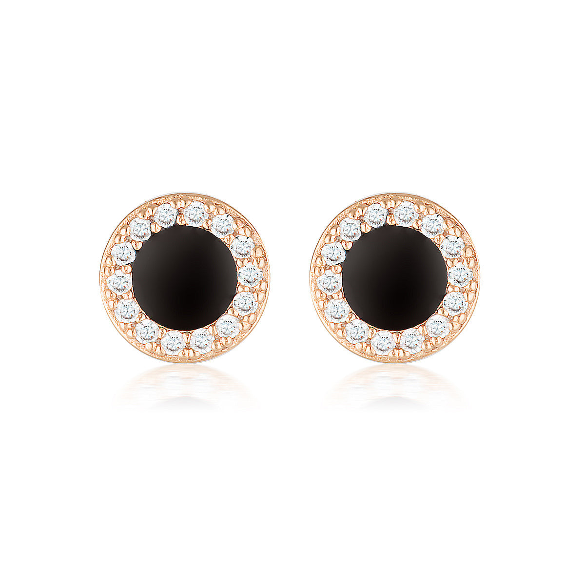 GEORGINI REFLECTION ENAMEL STUD EARRINGS ROSE GOLD & BLACK Georgini 