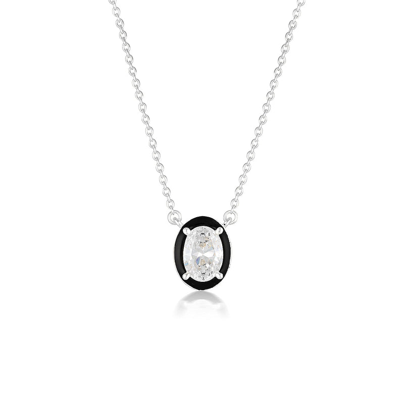 GEORGINI REFLECTION OVAL PENDANT SILVER & BLACK ENAMEL Georgini 