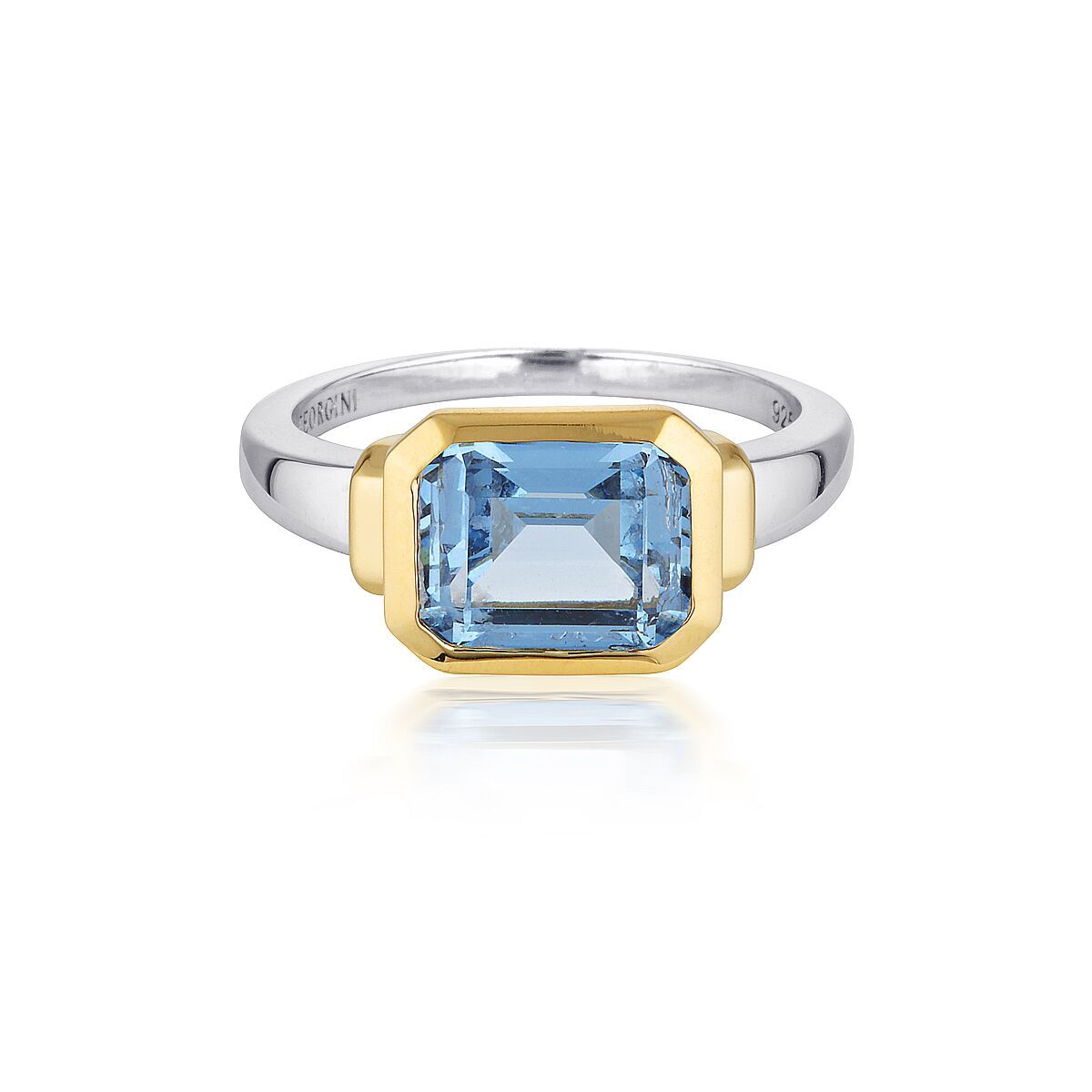 EMILIO BLUE TOPAZ SILVER & GOLD ZION RING Bevilles Jewellers 
