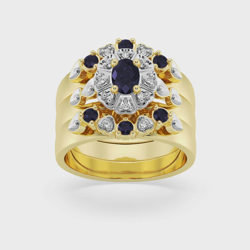 Diamond and Sapphire Three Ring Set in 9ct Yellow Gold