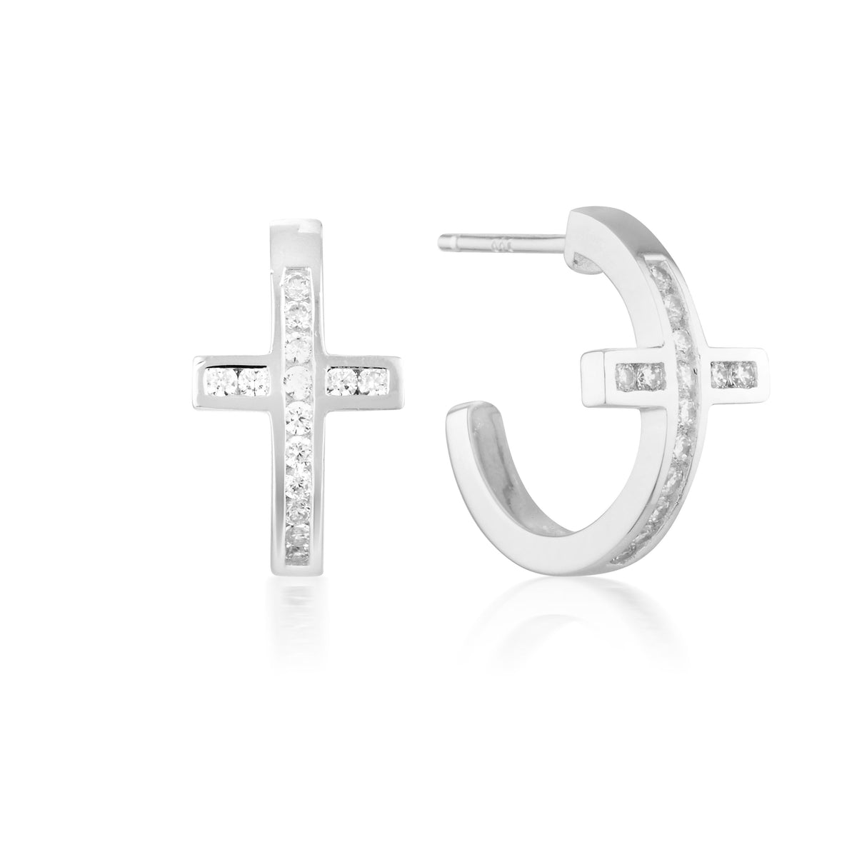 SPIRITUS CROSS HOOP EARRING - SILVER Bevilles Jewellers 