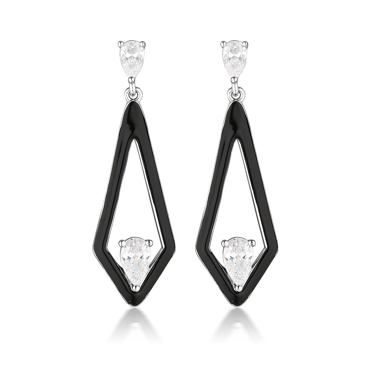 GEORGINI REFLECTION EVOKE EARRINGS SILVER & BLACK ENAMEL Georgini 